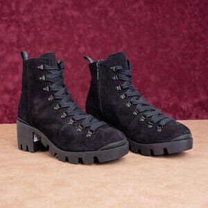 Schutz Xayane Women Platform Fashion Black Lug Sole Lace-up Suede Boots sz 9